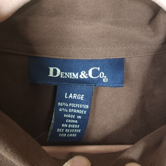 Denim & Co. Collared Shirt with Side Slits in Brown Size L - Picture 8 of 9
